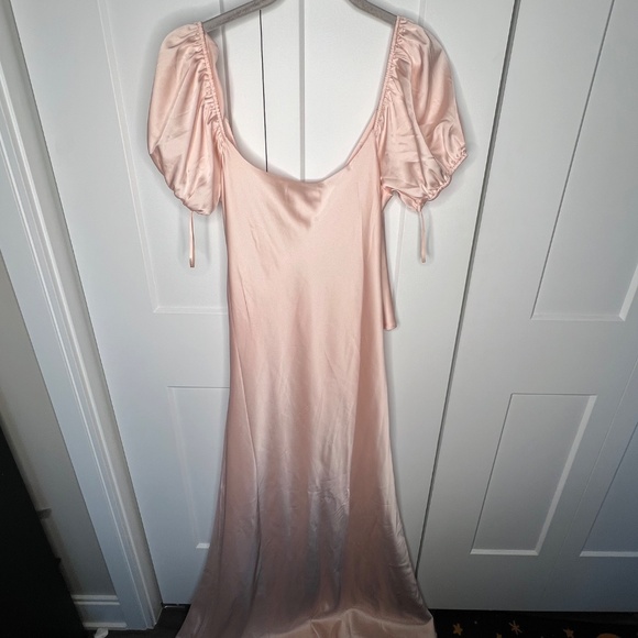 WAYF The Bea Faux Wrap V Neck Satin Maxi Formal Gown Women's Size Medium - Picture 7 of 8